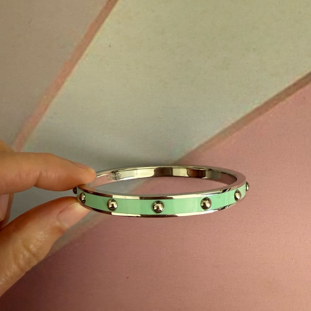 Elegant Silver and Mint Green Coach Bangle Bracelet